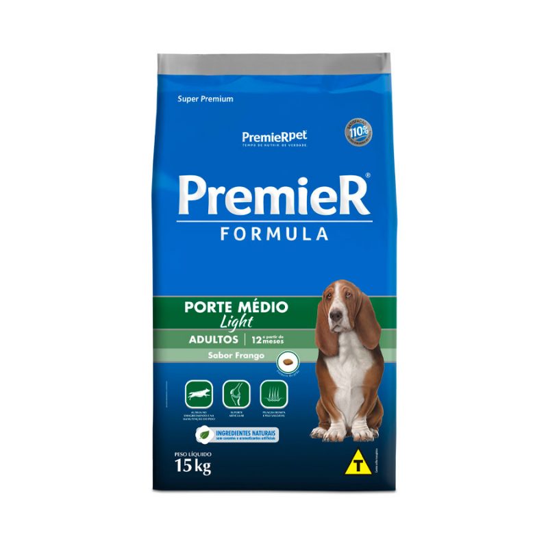 Ração Premier Formula Light Cães Adultos Raças Médias Frango 15 kg