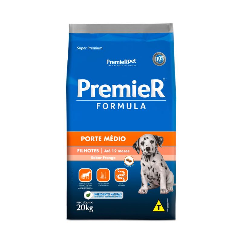 Ração Premier Formula Cães Filhotes Raças Médias Frango 20 kg