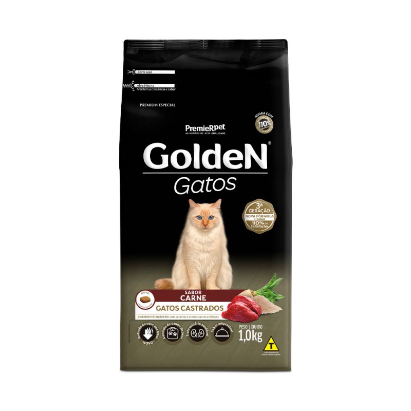 Ração Golden Gatos Castrados Carne 1 kg