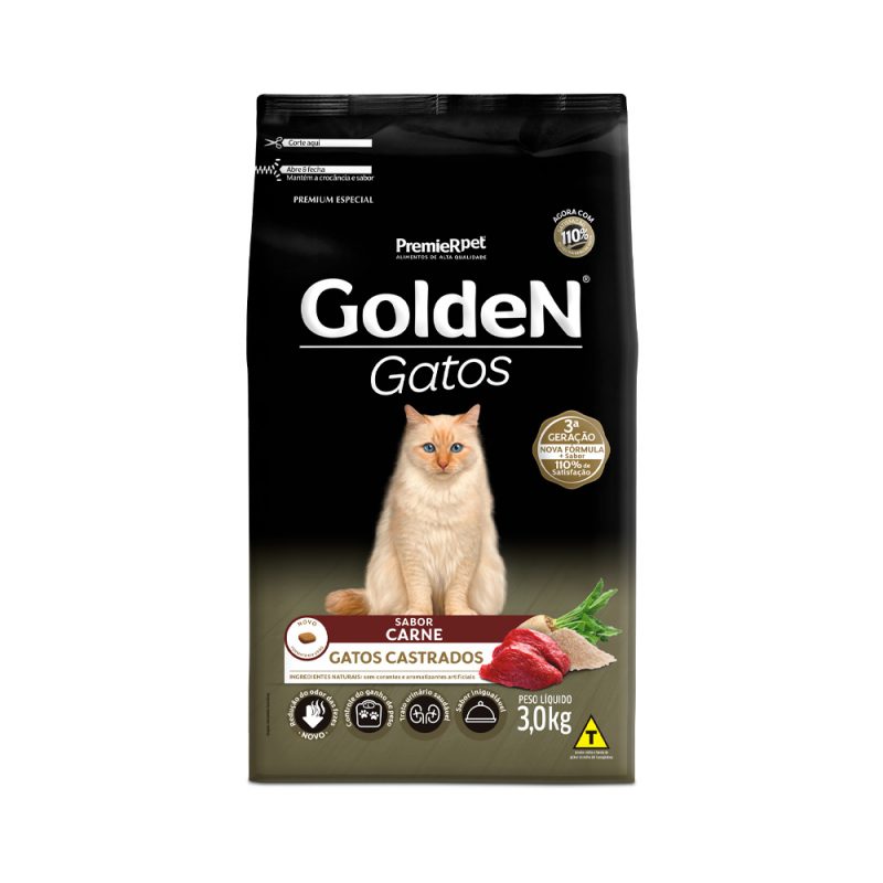 Ração Golden Gatos Castrados Carne 3 kg