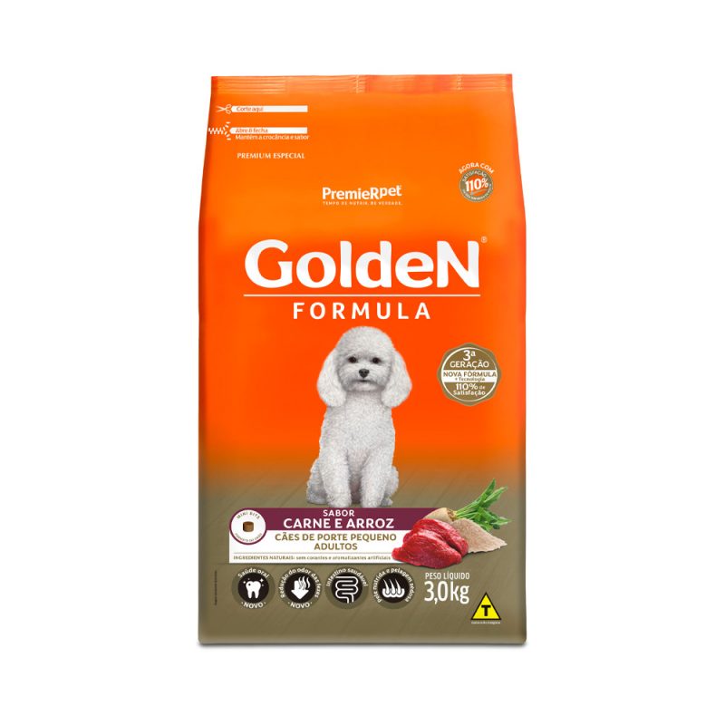 Ração Golden Formula Cães Adultos Raças Pequenas Carne e Arroz Mini Bits 3 kg