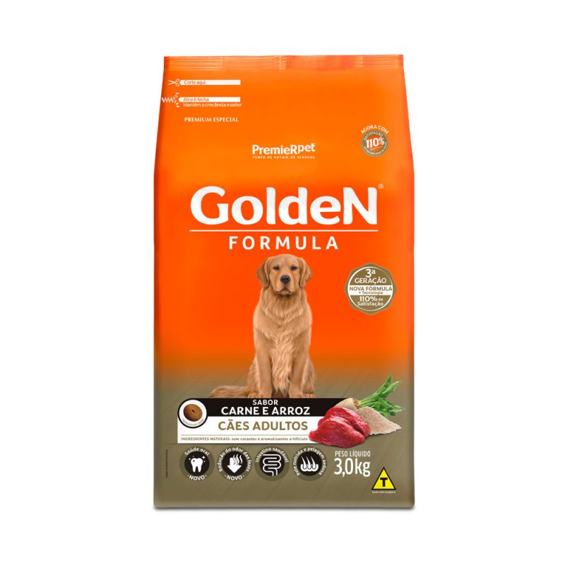 Ração Golden Fórmula Cães Adultos Carne e Arroz 3 kg