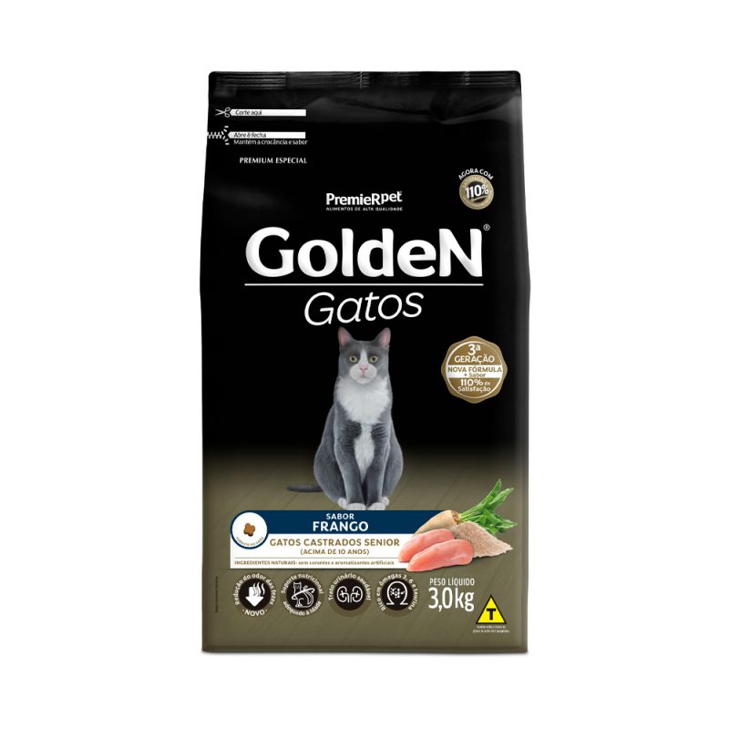 Ração Golden Gatos Castrados Sênior Frango 3 kg