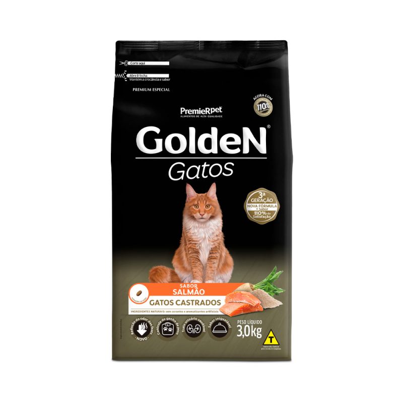 Ração Golden Gatos Castrados Salmão 3 kg