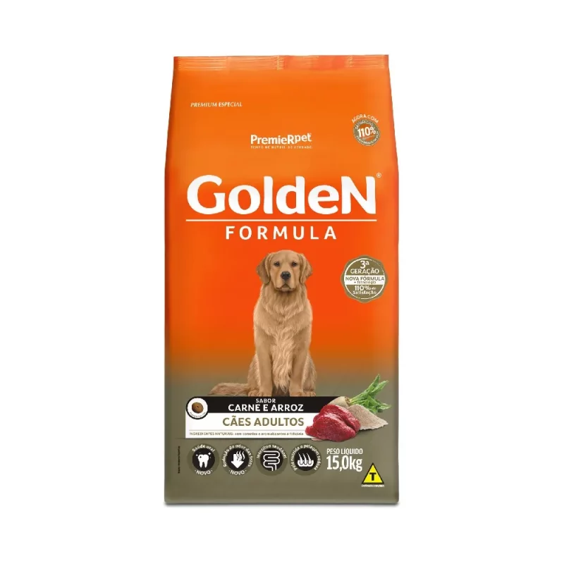 Ração Golden Fórmula Cães Adultos Carne e Arroz 15 kg