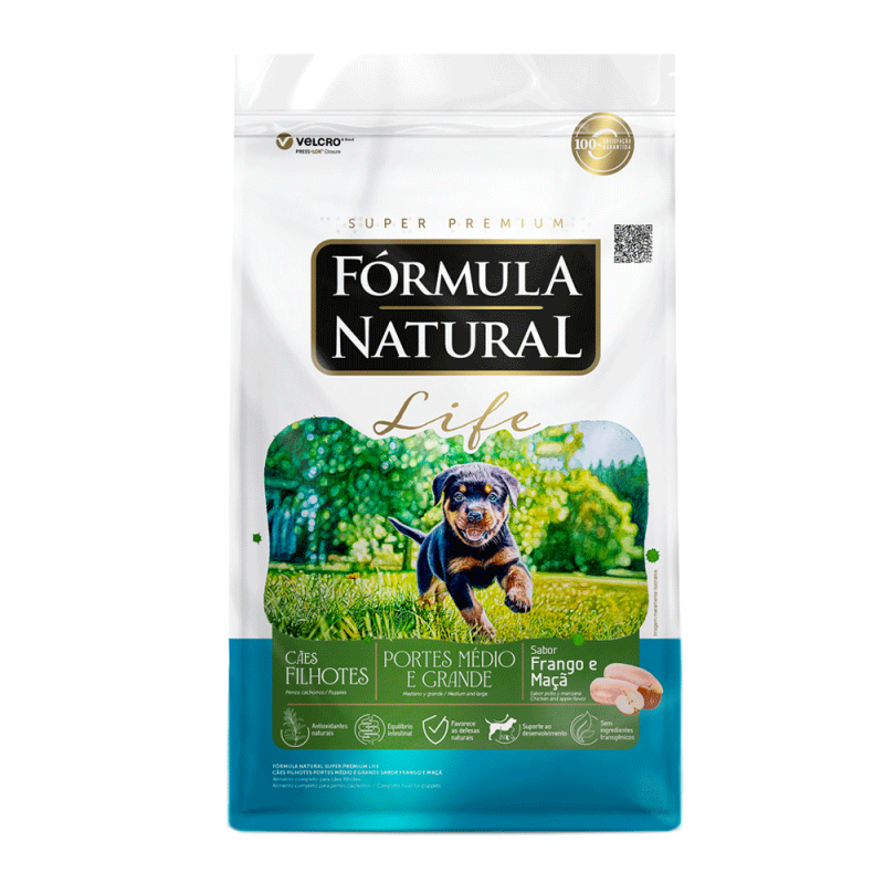 FÓRMULA NATURAL LIFE CÃES FILHOTE RAÇA MÉDIA E GRANDE 15KG