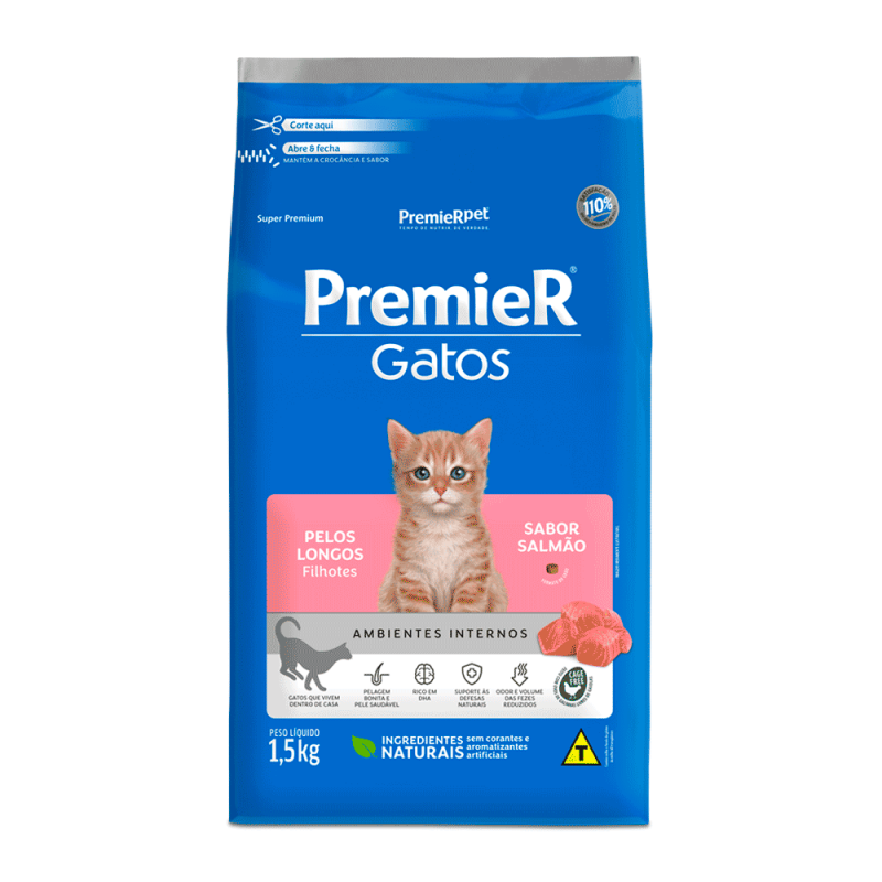 PREMIER GATOS FILHOTES PELOS LONGOS SALMÃO 1.5KG