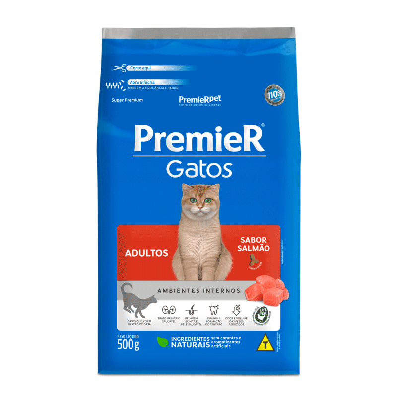 PREMIER GATOS ADULTOS SALMÃO 500G