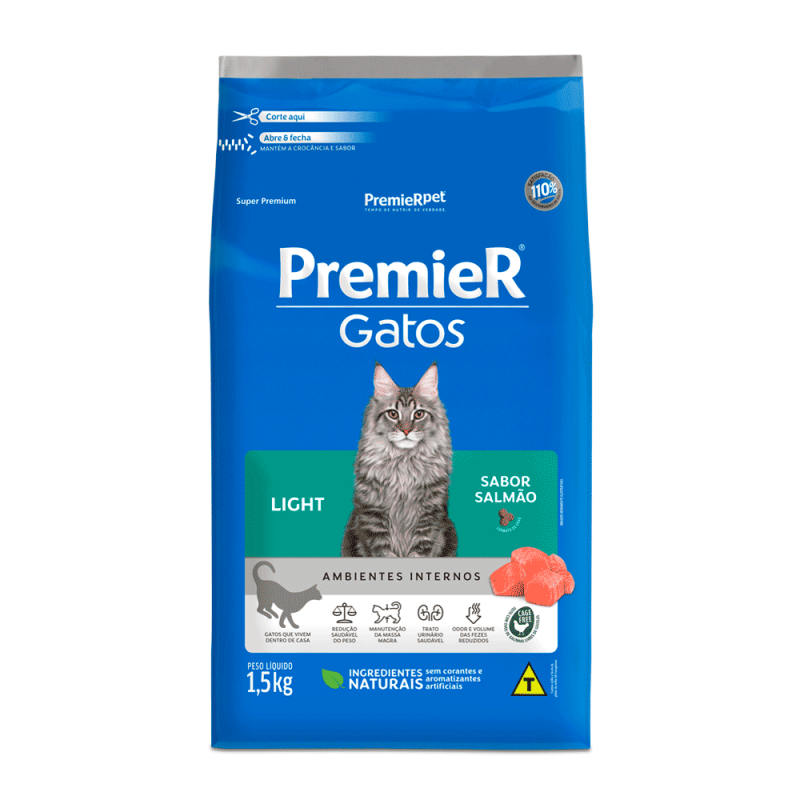 PREMIER GATOS ADULTOS LIGHT SALMÃO 1,5KG