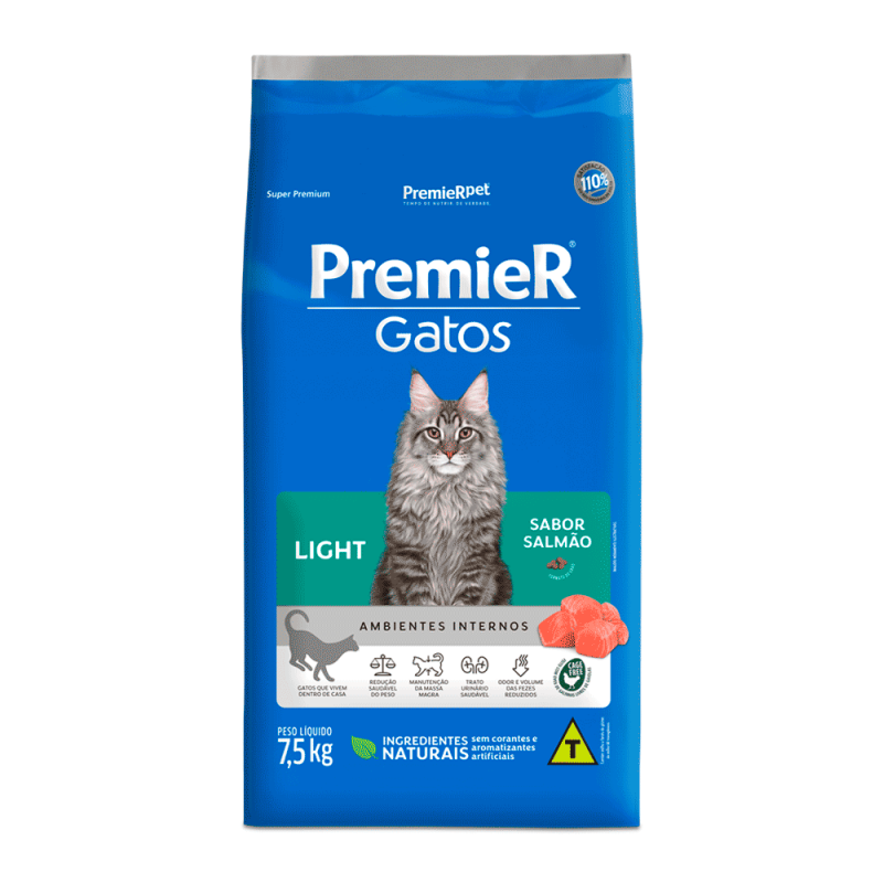 PREMIER GATOS ADULTOS LIGHT SALMÃO 7,5KG