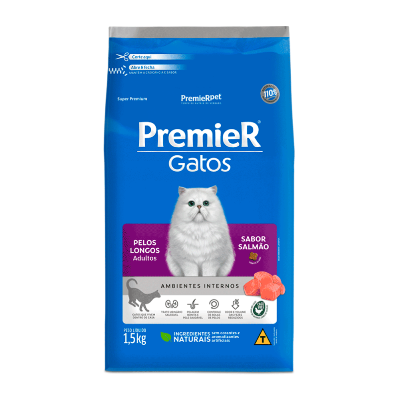 PREMIER GATOS ADULTOS PELOS LONGOS SALMÃO 1,5KG