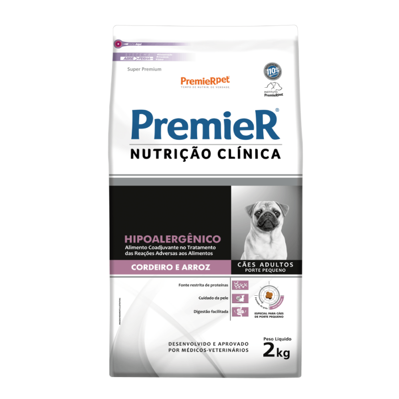 PREMIER NUTRIÇÃO CLÍNICA CÃES ADULTOS RAÇA PEQUENA HIPOALERGÊNICO CORDEIRO E ARROZ 2KG