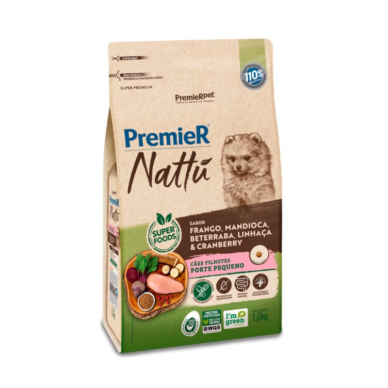 PREMIER NATTU CÃES FILHOTES RAÇAS PEQUENAS MANDIOCA 1KG