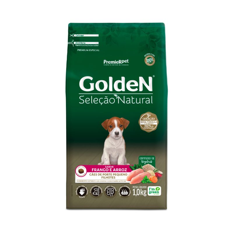 GOLDEN SELEÇÃO NATURAL CÃES FILHOTES RAÇA PEQUENA FRANGO E ARROZ 1KG