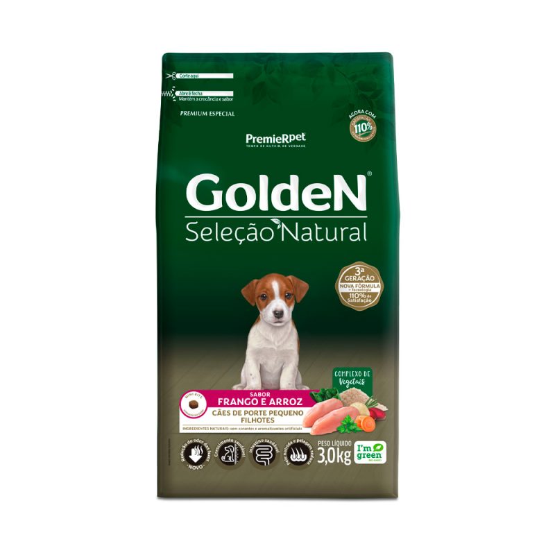 GOLDEN SELEÇÃO NATURAL CÃES FILHOTES RAÇA PEQUENA FRANGO E ARROZ 3KG