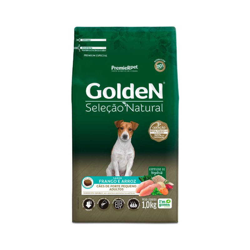 GOLDEN SELEÇÃO NATURAL CÃES ADULTOS RAÇA PEQUENA FRANGO E ARROZ 1KG