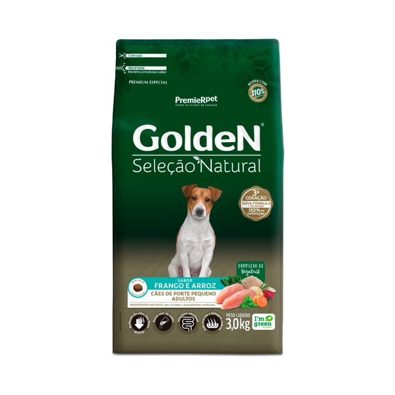 GOLDEN SELEÇÃO NATURAL CÃES ADULTOS RAÇA PEQUENA FRANGO E ARROZ 3KG