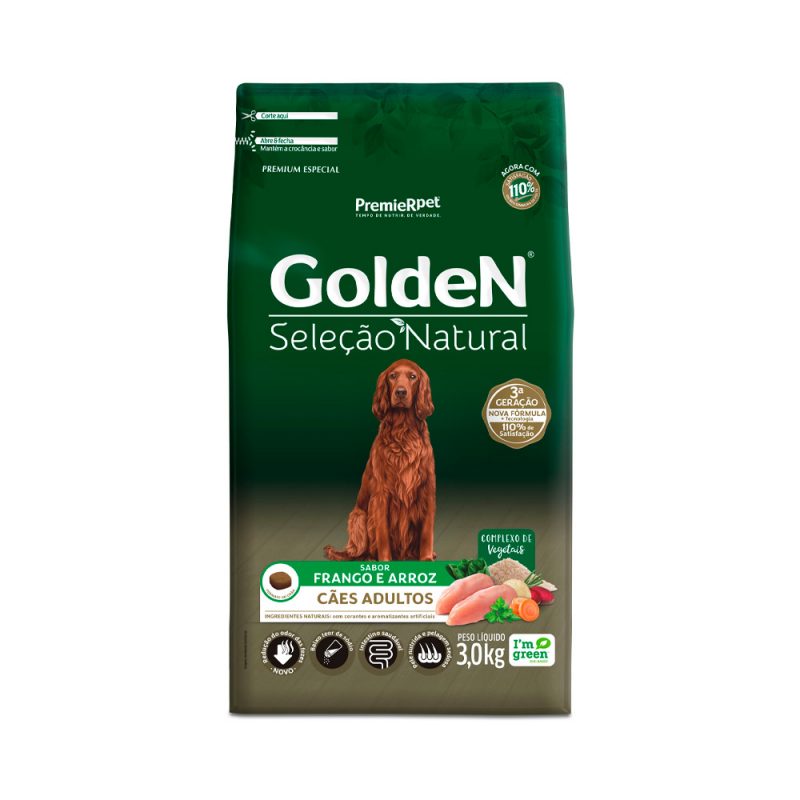 GOLDEN SELEÇÃO NATURAL CÃES ADULTOS FRANGO E ARROZ 3KG