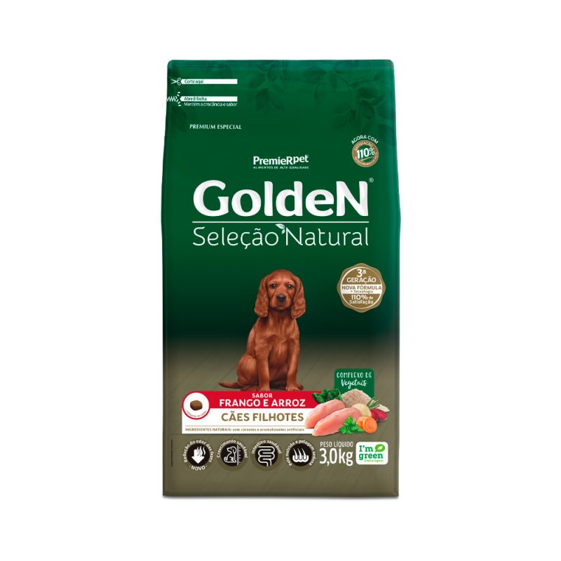 GOLDEN SELECAO NATURAL CAES FILHOTES FRANGO/ARROZ 3,0 KG