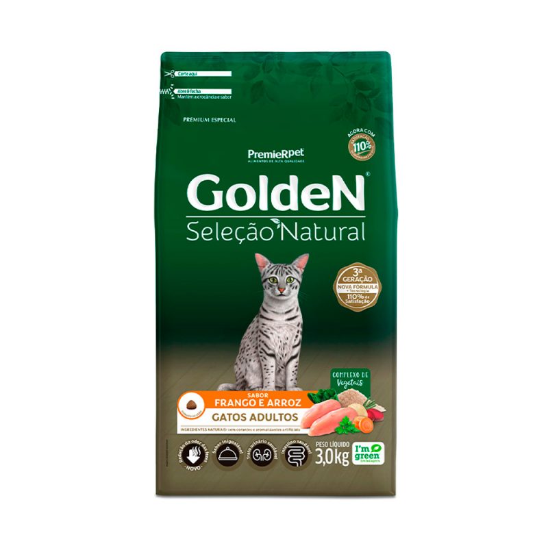 GOLDEN SELEÇÃO NATURAL GATOS ADULTOS FRANGO E ARROZ 3KG