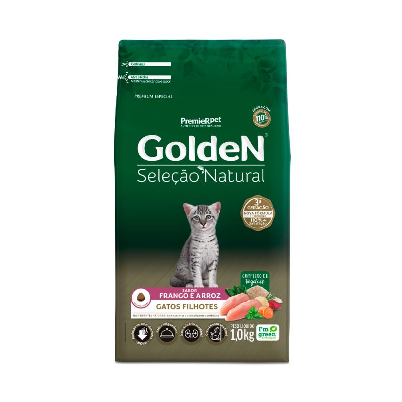 GOLDEN SELEÇÃO NATURAL GATOS FILHOTES FRANGO E ARROZ 1KG