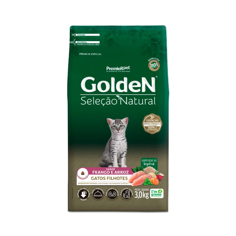 GOLDEN SELEÇÃO NATURAL GATOS FILHOTES FRANGO E ARROZ 3KG