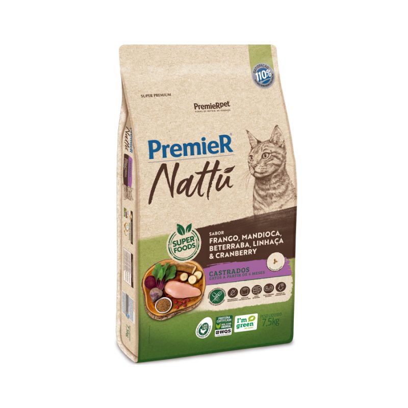 PREMIER NATTU GATOS AD CAST MANDIOCA 7,5 KG