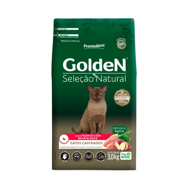 GOLDEN SELECAO NATURAL GATOS ADULTO CASTRADO BATATA DOCE 3 KG