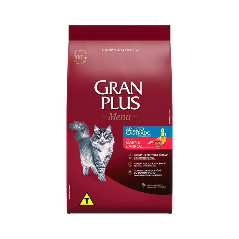 GRANPLUS GATOS ADULTOS CASTRADOS CARNE E ARROZ 3KG