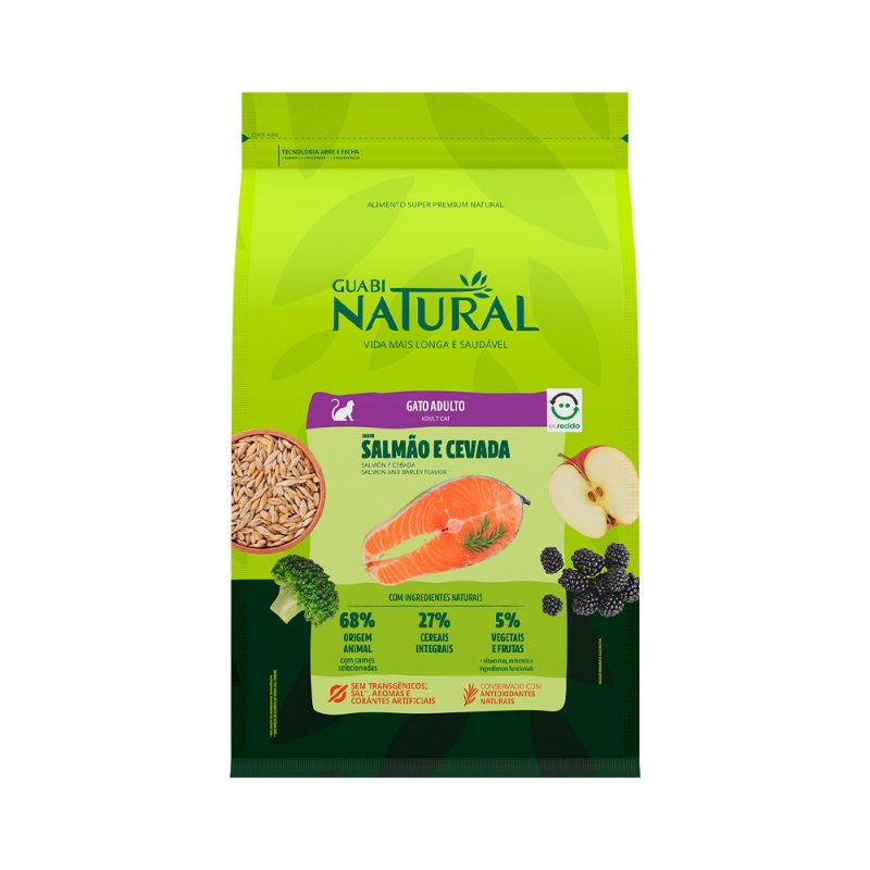 GUABI NATURAL GATOS ADULTOS SALMÃO E CEVADA 7,5KG