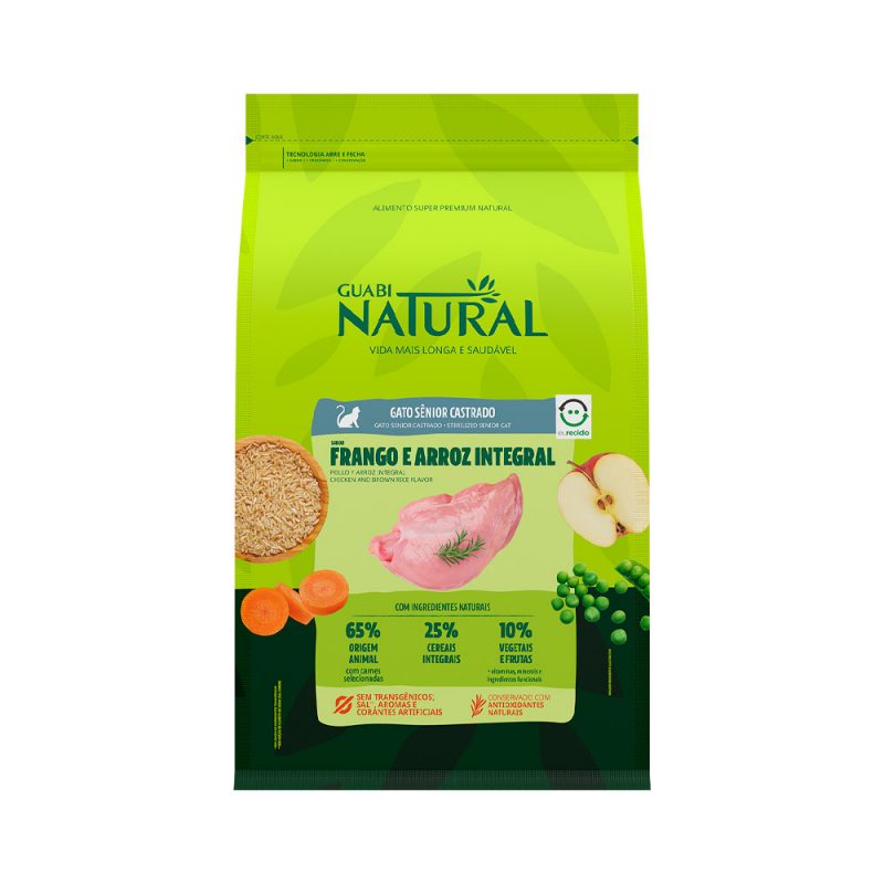 GUABI NATURAL GATOS ADULTOS SÊNIOR FRANGO E ARROZ 7,5KG