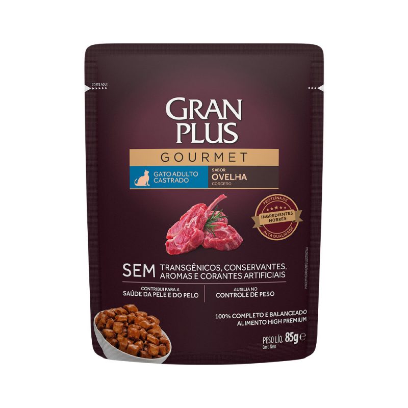 SACHÊ GRANPLUS GOURMET GATOS ADULTOS CASTRADOS OVELHA 85G