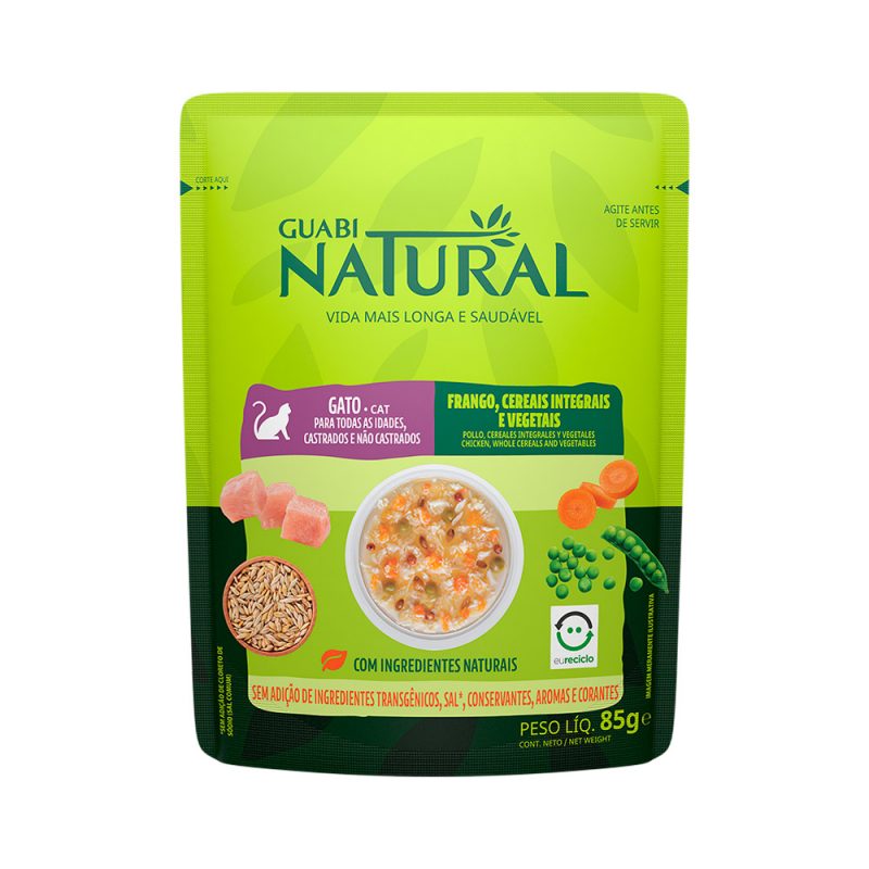 SACHÊ GUABI NATURAL GATOS FRANGO/CEREAIS INTEGRAIS/VEGETAIS 85G