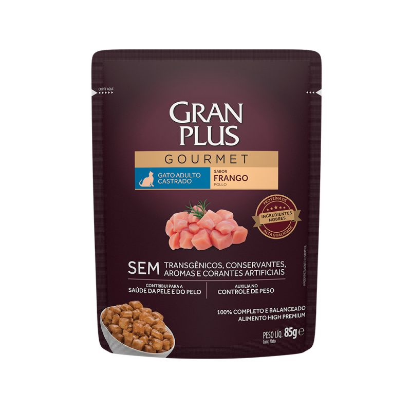 SACHÊ GRANPLUS GATOS ADULTOS CASTRADOS FRANGO 85G