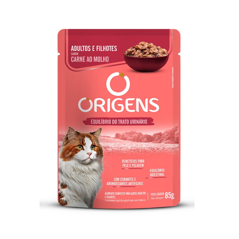 SACHE ORIGENS GATO ADULTO FILHOTE CARNE 85G