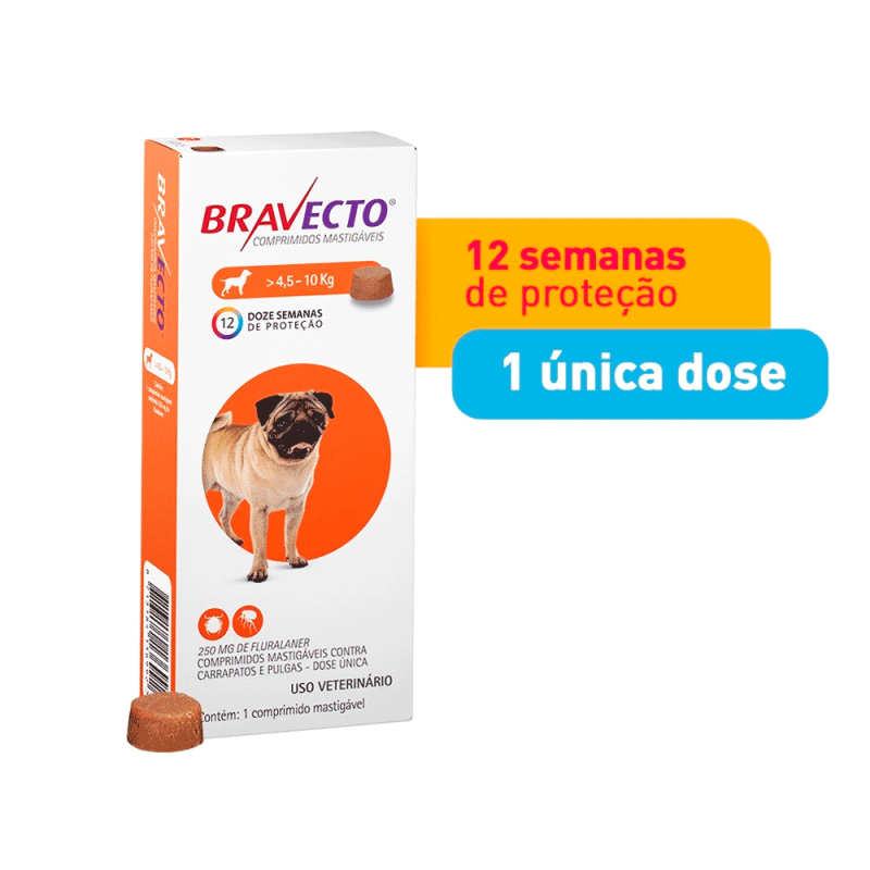 BRAVECTO CÃES ORAL 4,5 A 10KG 250MG