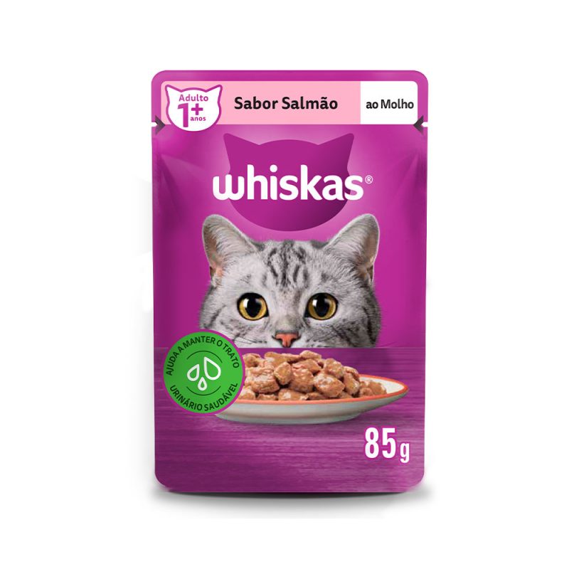 SACHÊ WHISKAS GATOS ADULTOS SALMÃO AO MOLHO 85G