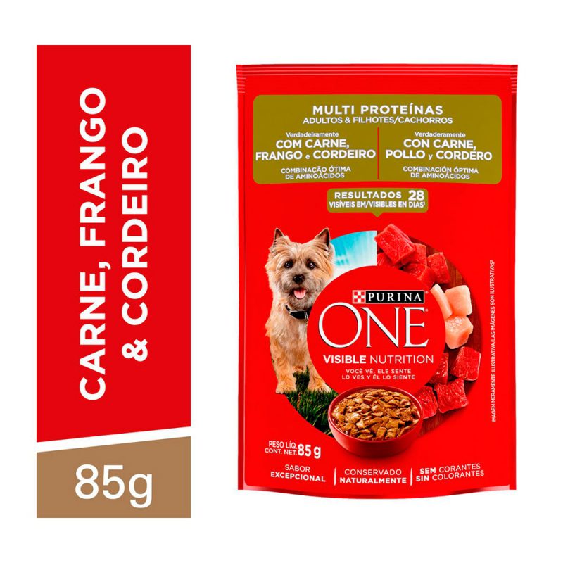 SACHE PURINA ONE CAES MULTI PROTEINA CARNE/FRAN/CORDEI 85G